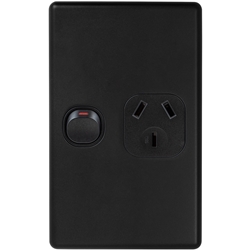 Voltex Classic Matte Black Vertical Single Power Outlet 250V 10A with Safety Shutters