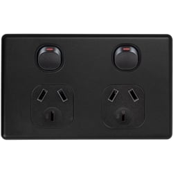 Voltex Classic Black Horizontal Double Power Outlet 250V 10A with Safety Shutters