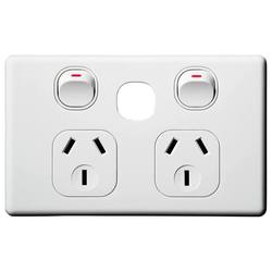 Voltex Classic Horizontal Double Power Outlet 250V 10A with Extra Switch Provision and Safety Shutters
