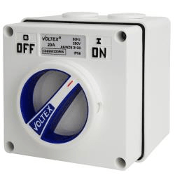 Voltex IP56 Surface Switch 2 Pole 500V 20A - Chemical Resistant White