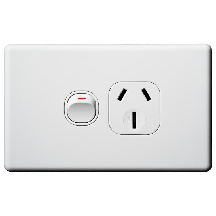 Voltex Classic Horizontal Single Power Outlet 250V 15A with Safety Shutters