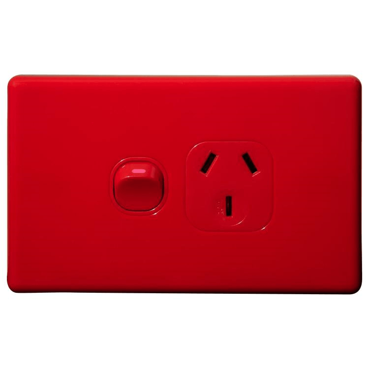 Voltex Classic Red Horizontal Single Power Outlet 250V 10A with Safety Shutters
