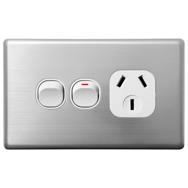 Voltex Classic Stainless Steel Cover Plate for Horizontal Single Power Outlet with Extra Switch