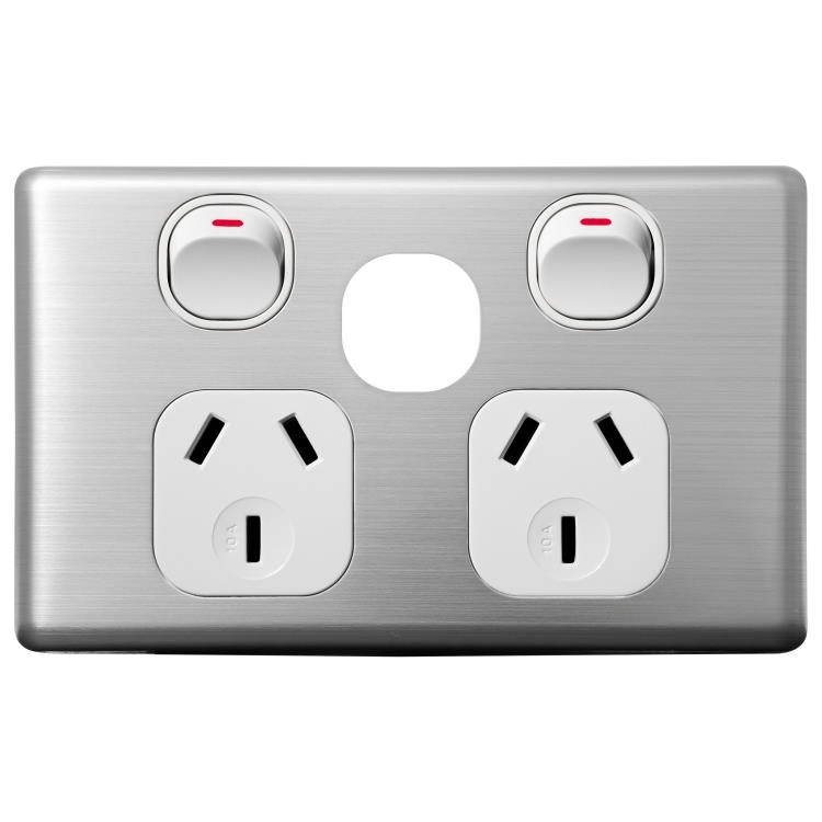 Voltex Classic Stainless Steel Cover Plate for Horizontal/Vertical Double Power Outlet with Extra Switch