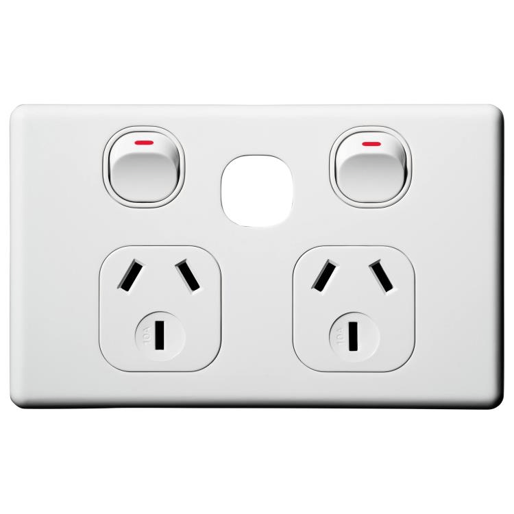 Voltex Classic Horizontal Double Power Outlet 250V 10A with Extra Switch Provision and Safety Shutters