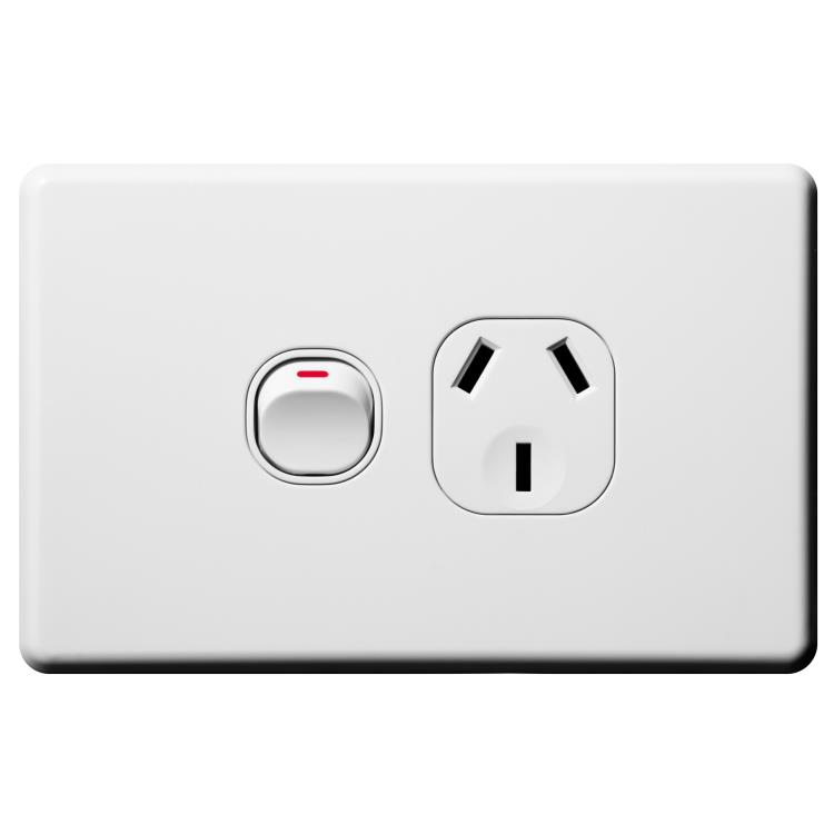 Voltex Shadowline Horizontal Single Power Outlet 250V 10A with Safety Shutters