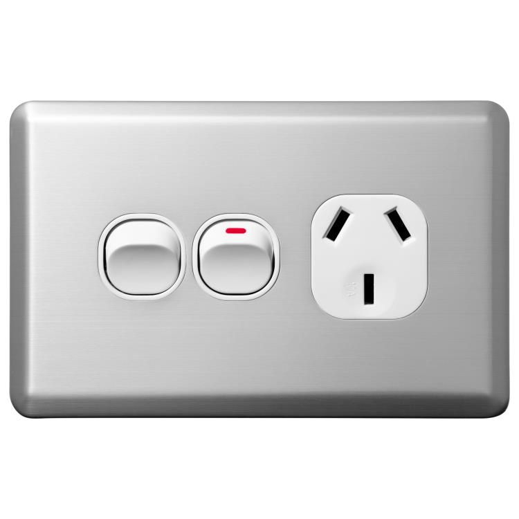 Voltex Shadowline Stainless Steel Cover Plate for Horizontal Single Power Outlet with extra switch